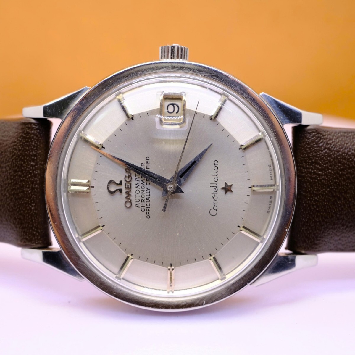 【C327】OMEGA Constellation クロノメーター Cal.561 24石 パイパンダイアル 自動巻き デイト ヴィンテージ メンズ 腕時計 稼働品