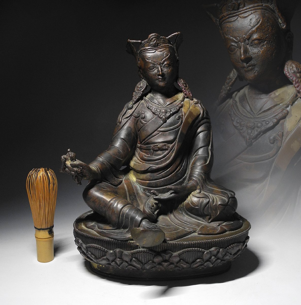 緑屋i■ 中国古玩　古銅　チベット仏　パドマサンバヴァ 蓮華生 グル・リンポチェ 高僧 仏像　唐物 時代物 仏教美術　i9/0803-8/10-3#100