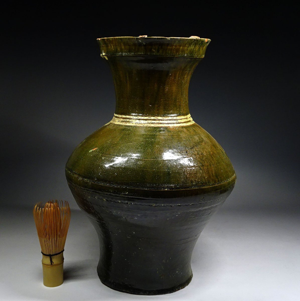 緑屋k■ 中国古玩　漢 緑釉　花瓶 壷　高約33.8cm　唐物 時代物　i9/6-6641/15-3#120