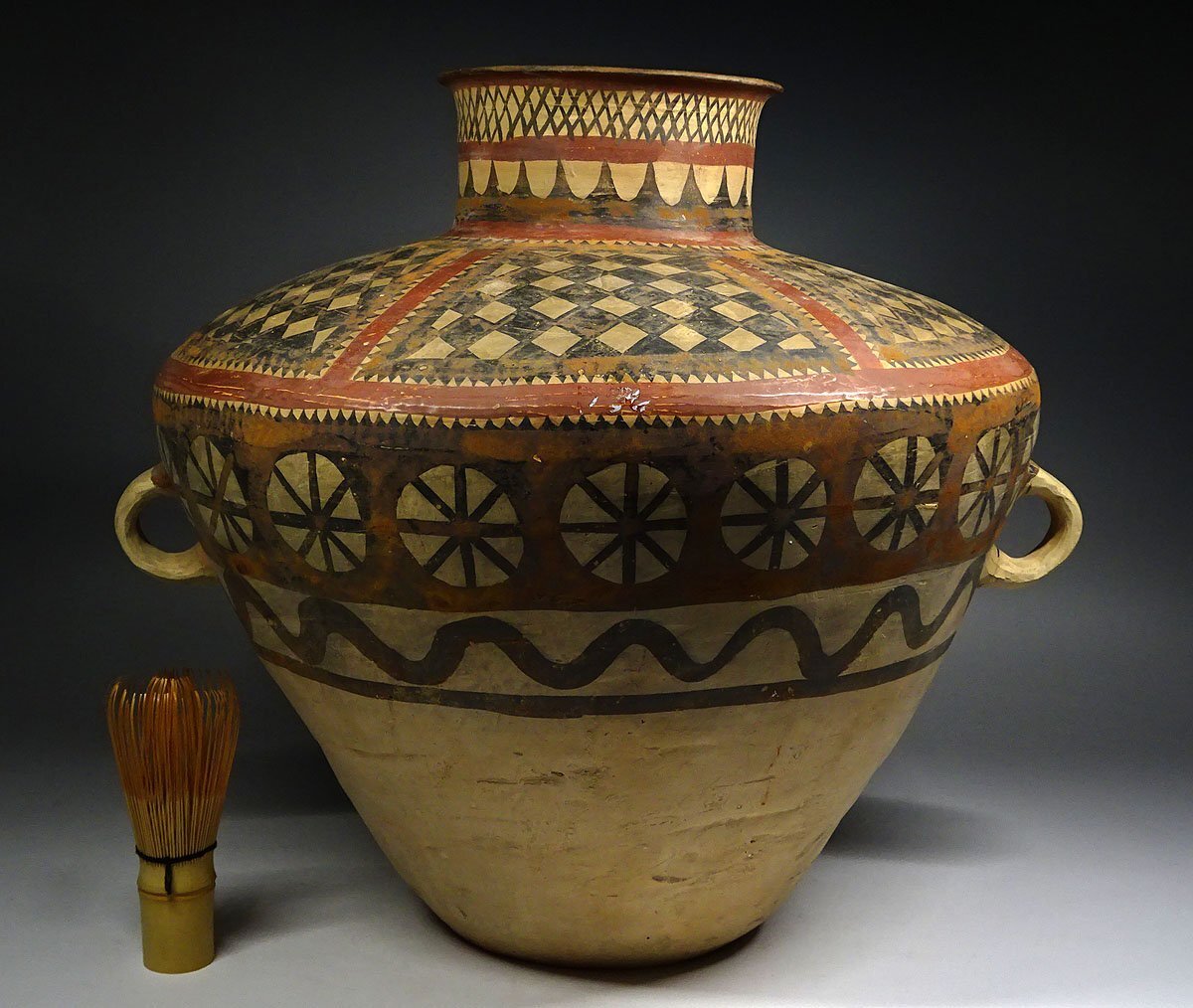 緑屋k■ 中国古玩　加彩 彩陶　アンダーソン土器　径約37.5cm　唐物 時代物　i9/6-6621/19-3#140