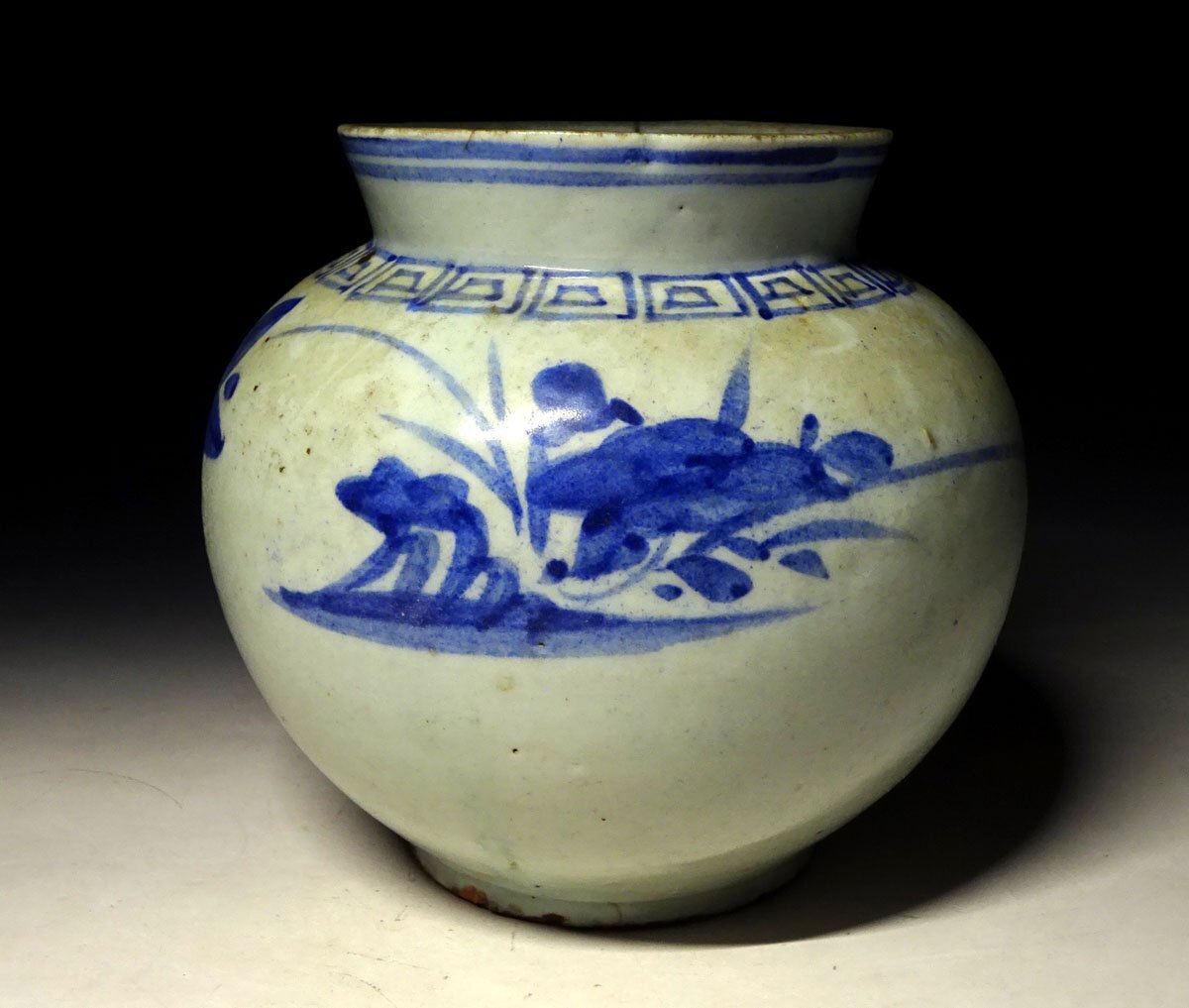 緑屋c■ 朝鮮美術　李朝　染付　丸壷　朝鮮古陶 時代物　i9/6-6760/6-2#60
