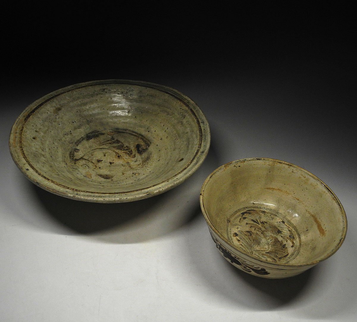 緑屋h■ 時代物　スコータイ 宋胡禄　鉄絵 鉢　2点　タイ古陶磁　i9/6-6833/29-5#80