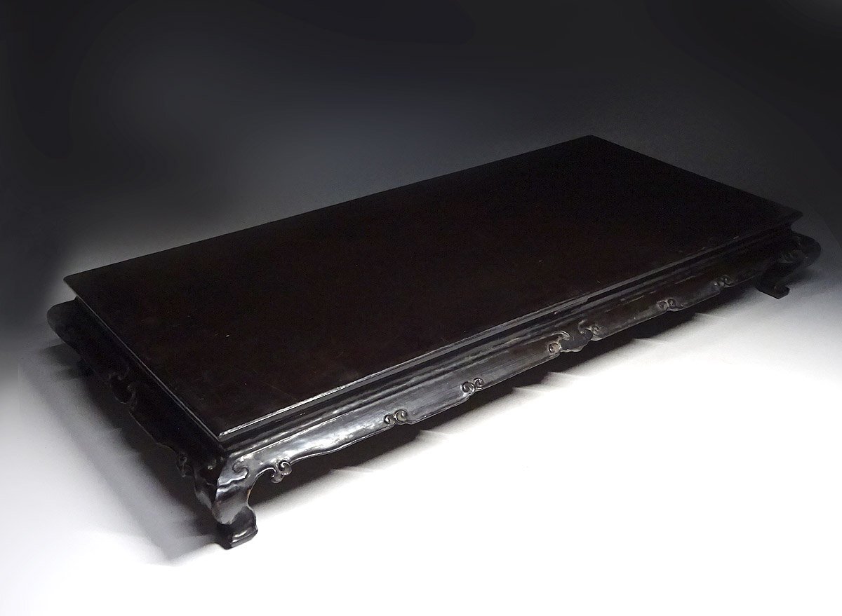 緑屋s■ 中国古玩　唐物　黒漆 黒塗　平卓　幅約55.5cm　唐物 時代物　i9/6-6797/18-4#120