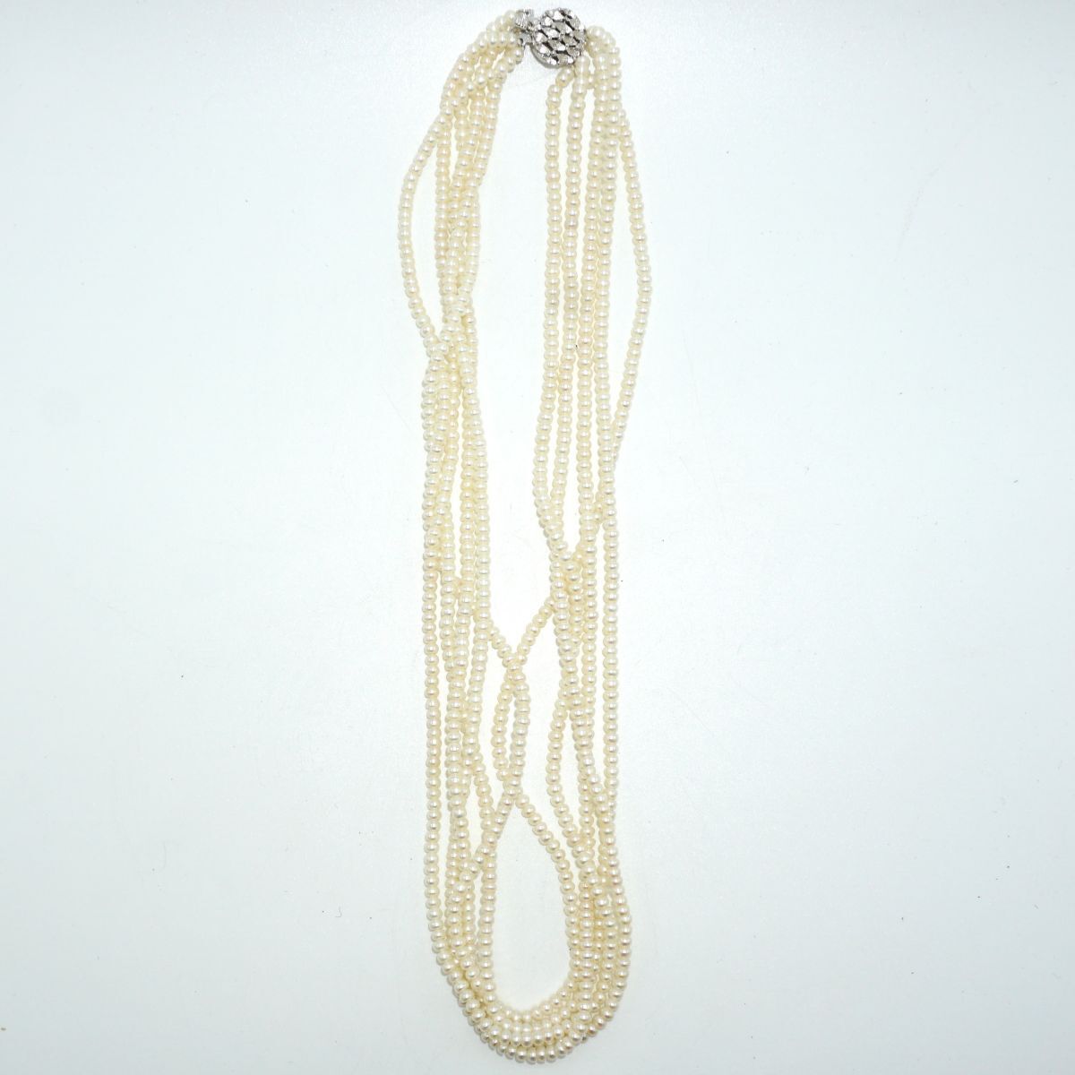【中古アクセサリー】パール 5連 ネックレス 珠幅 3-4mm 50cm 約47g ベビーパール アコヤ真珠 8436