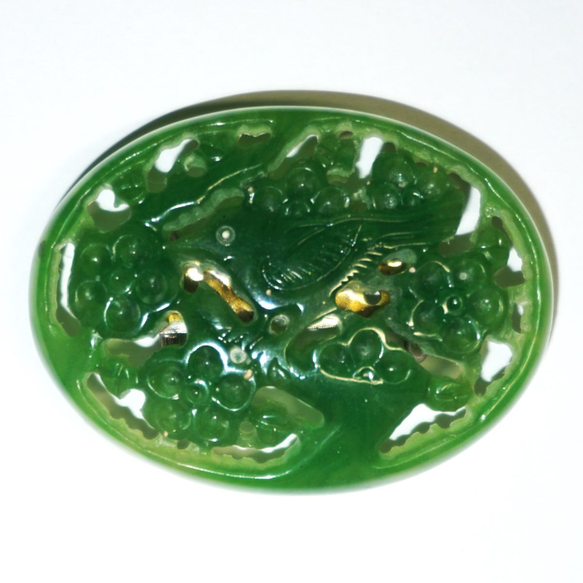 【中古アクセサリー】帯留 翡翠 彫刻品 約11.2ｇ ヒスイ 鳥 アンティーク レディースアクセサリー 和装小物