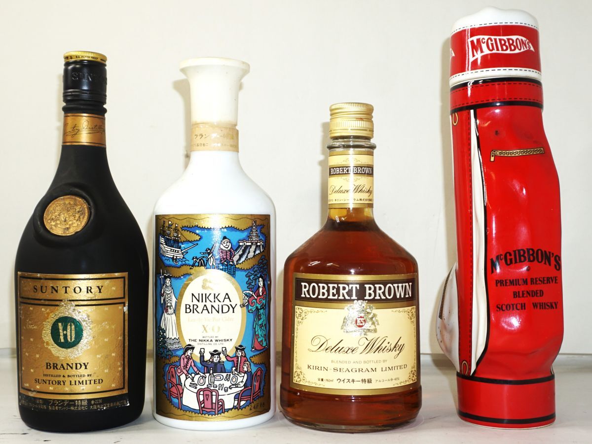 【未点検・未清掃】ROBERT BROWN / NIKKA BRANDY / SUNTORY BRANDY / McGibbon' ウイスキー ブランデー【4本セット】