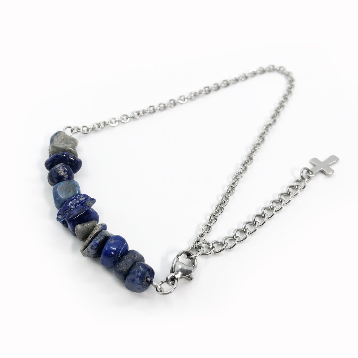 ステンレスチェーン アンクレット ラピスラズリ 平小豆チェーン幅約2.5mm 28cm(24cm+4cmアジャスター) GN37