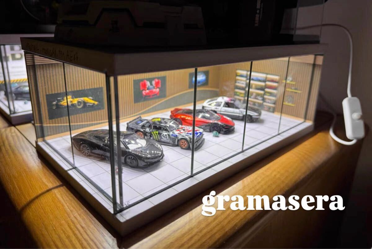 ★希少★ 1/64 模型　ガレージ ミニチュア ミニカー等　ディスプレイ　LED電装付きジオラマ　ケース　車