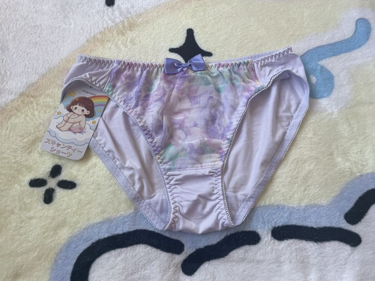 パンティ　ショーツ 下着　女の子　インナー　パープル系 花柄 リボン付き 新品