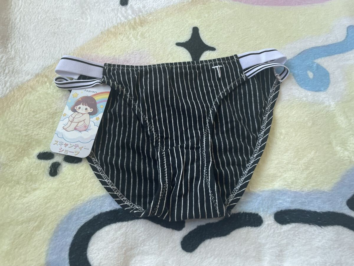 パンティ　ショーツ 下着　インナー　コットン　Mサイズ　ブラック ストライプ柄 インゴム タグ付き 新品