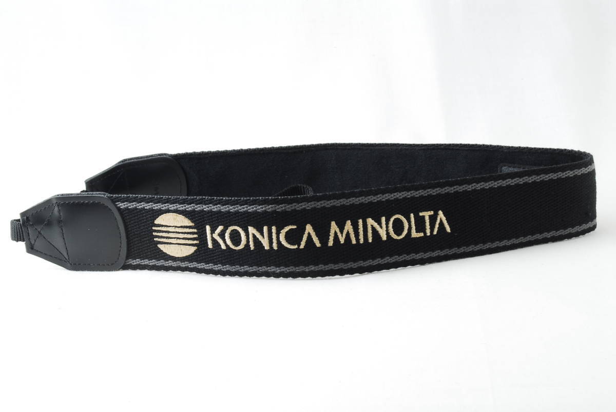 ☆KONICA MINOLTA コニカ ミノルタ カメラ ストラップ 黒色(ブラック)×グレー×金色(ゴールド) 刺繍文字 幅3.8cm Camera Strap☆