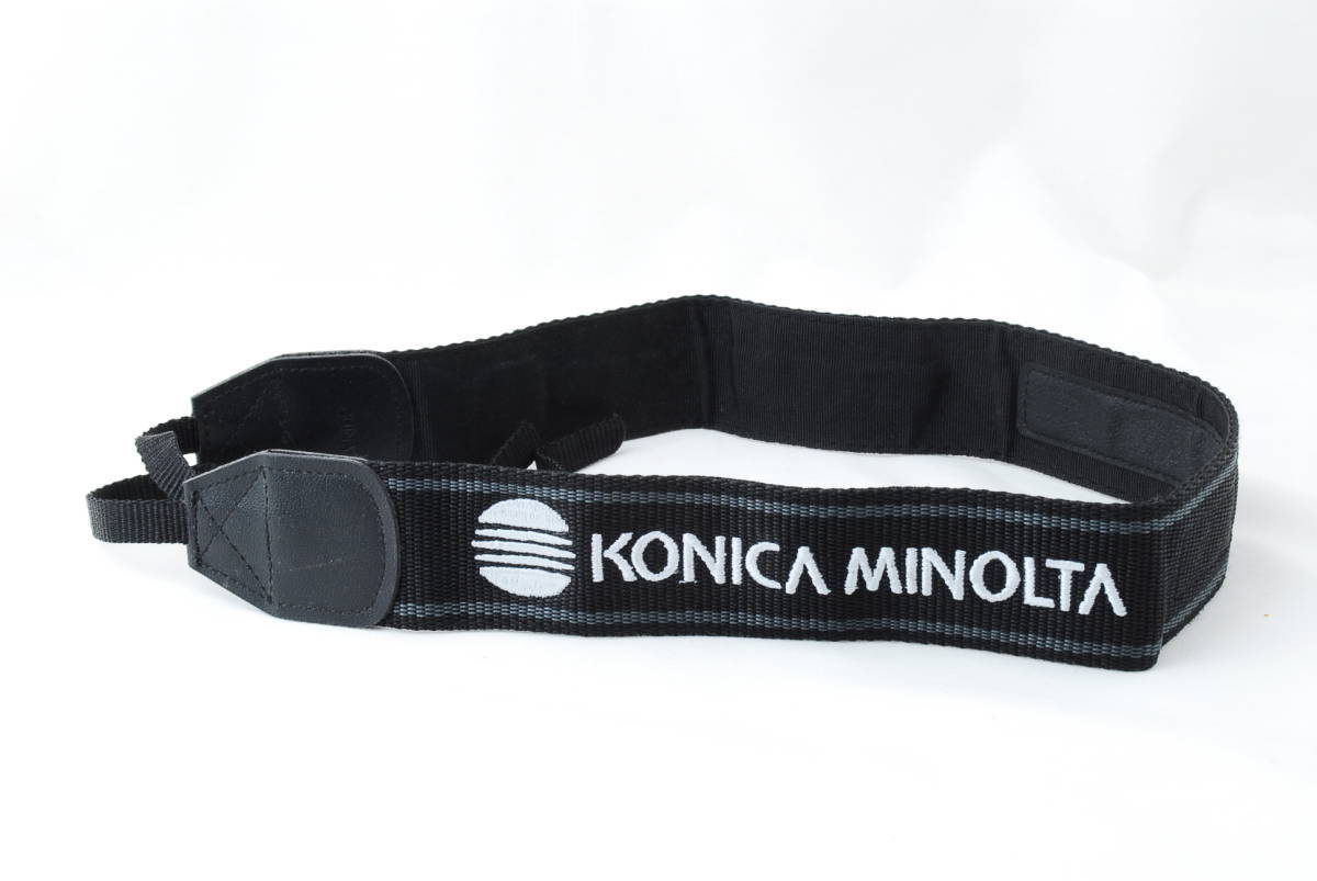 ☆KONICA MINOLTA コニカ ミノルタ カメラ ストラップ 黒色(ブラック)×シルバー 刺繍文字 ショルダー ネック フィルムカメラ等にも☆
