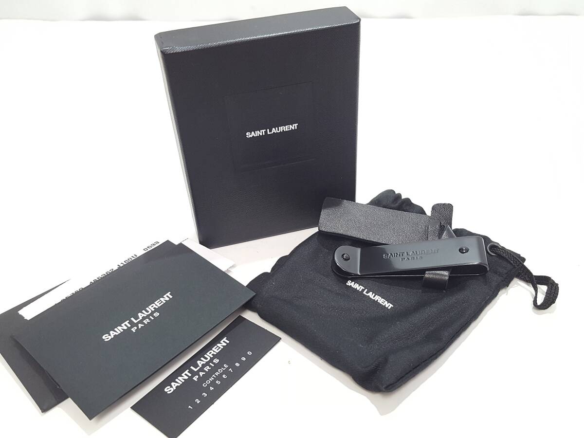 【未使用品】SAINT LAURENT PARIS サンローラン マネークリップ/マットブラック/YSL/お札 カードクリップ/財布/保存袋 箱付き/01YZ080506