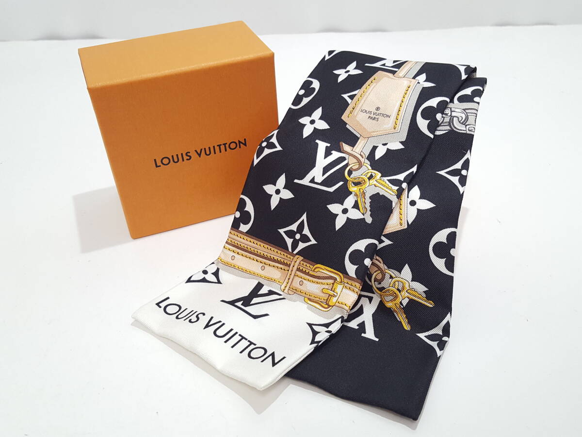 【超美品】LOUIS VUITTON ルイヴィトン モノグラム コンフィデンシャル バンドー M78656 スカーフ/シルク100%/白×黒/01YZ080504