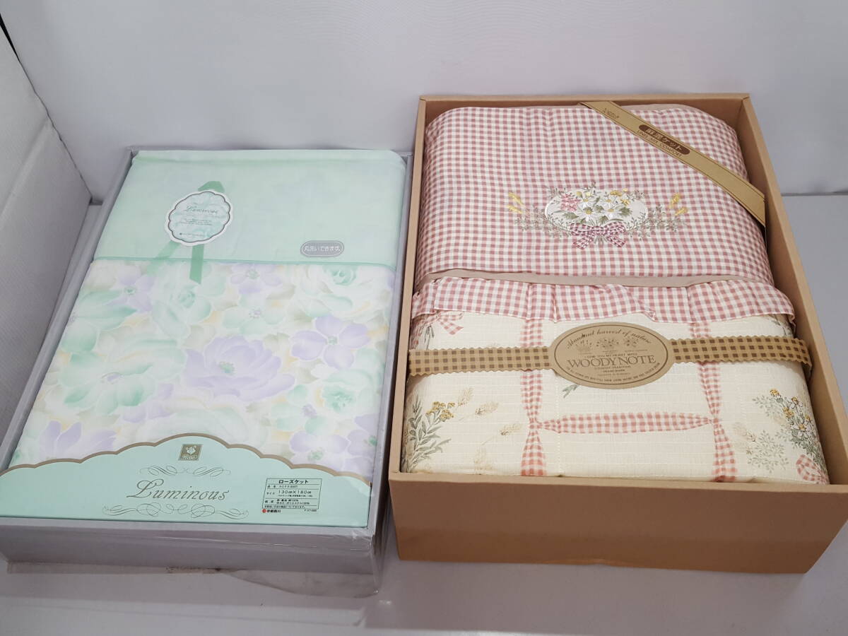 【新品】京都西川 ローズケット含む 寝具 2点セット/麻混ケット/130×180cm/花柄/肌布団/掛ふとん/タオルケット/LNU76-12