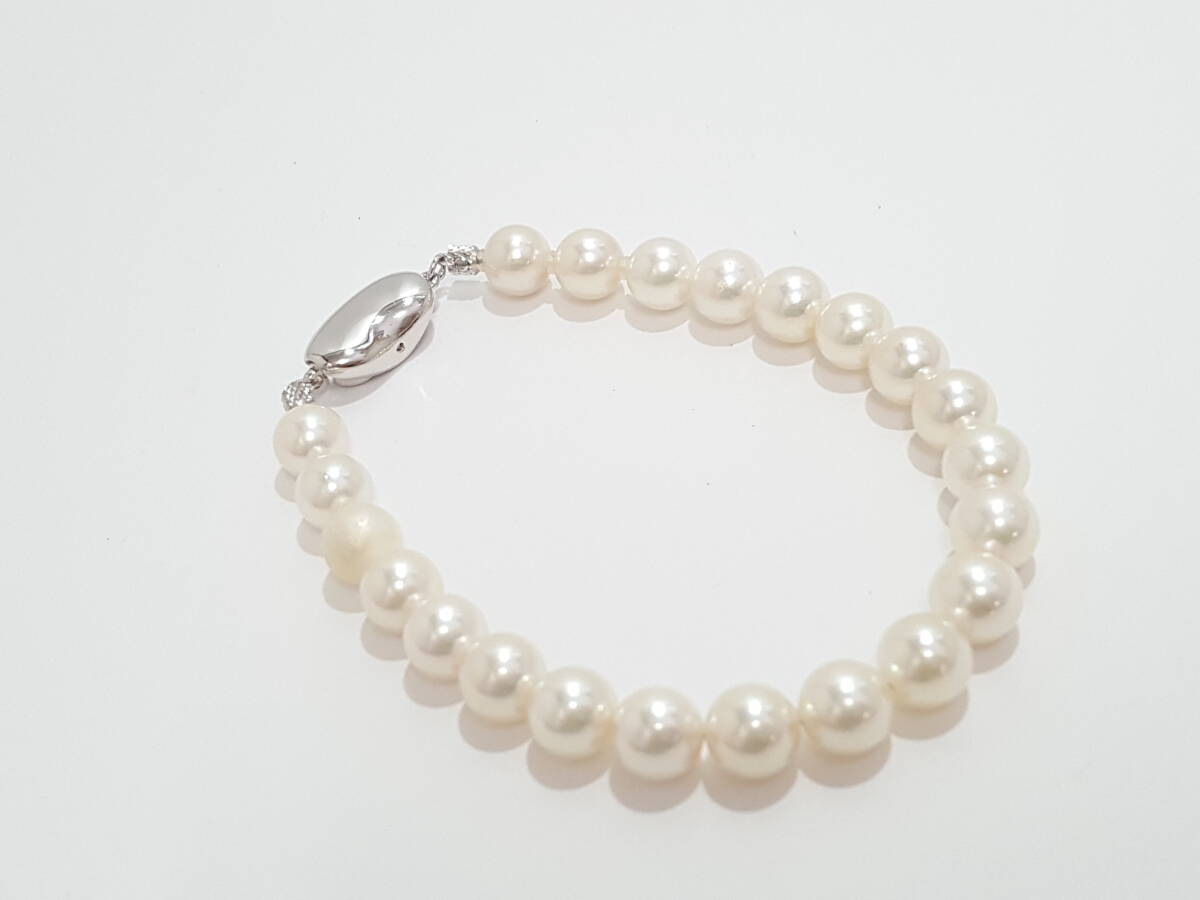 シルバー留具 本真珠 ブレスレット/パール粒約7.5mm玉/腕周り約18cm/SILVER/ホワイト/アクセサリー/フォーマル/冠婚葬祭/06KO081003