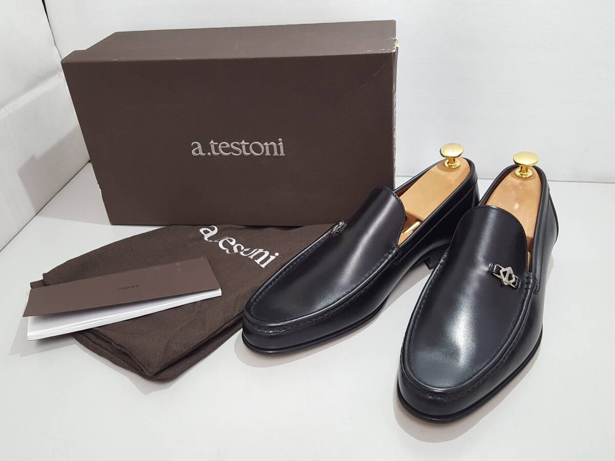 2,000円スタート【美品】a.testoni ア テストーニ 本革レザー ローファー/サイズH7/ブラック/ビジネスシューズ/紳士靴/革靴/06KO081109-8