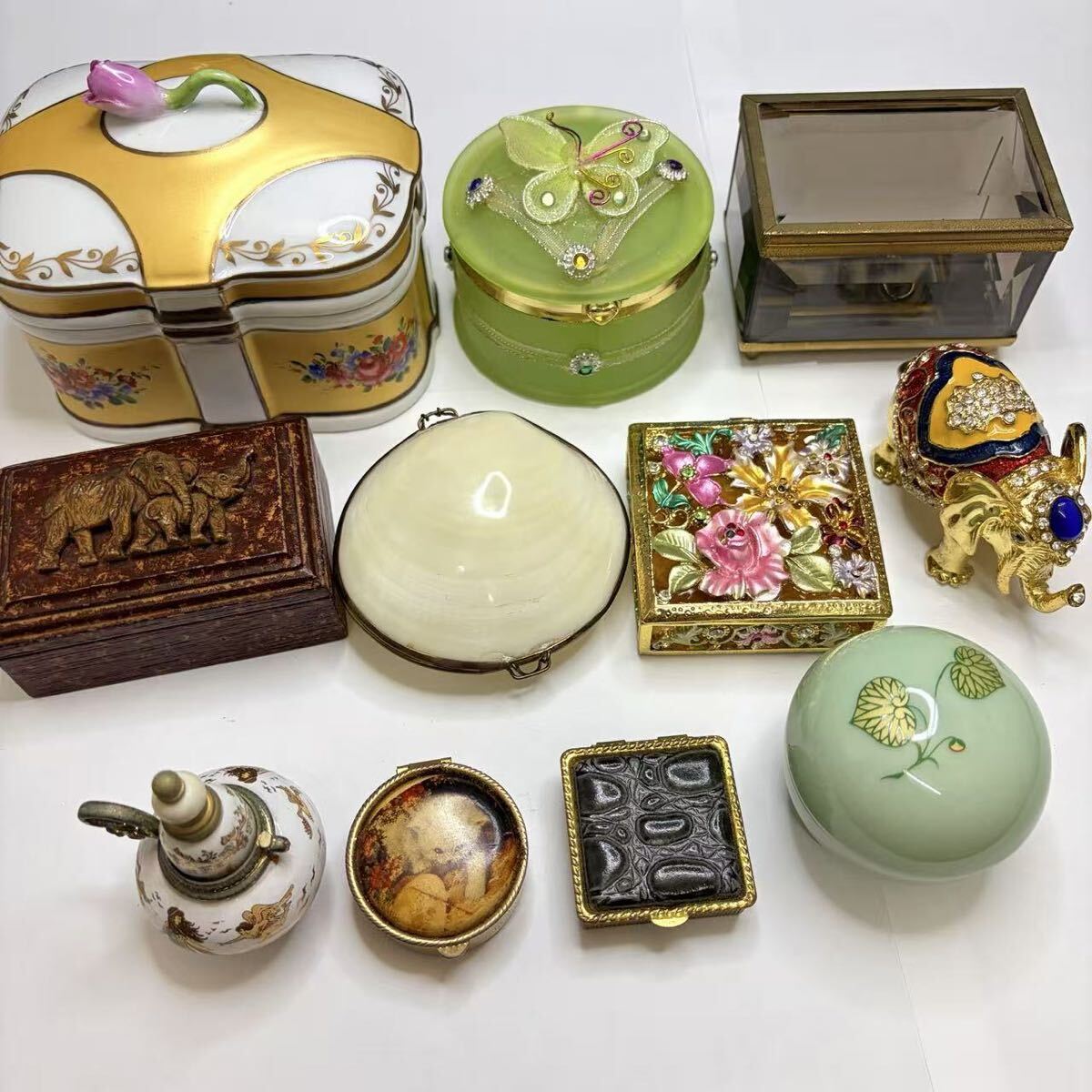 【豪華11点】ヴィンテージ 小物入れ 大量まとめて ピルケース 貝殻 七宝焼 ガラス 陶器 木彫り 等 ジュエリーボックス コレクション