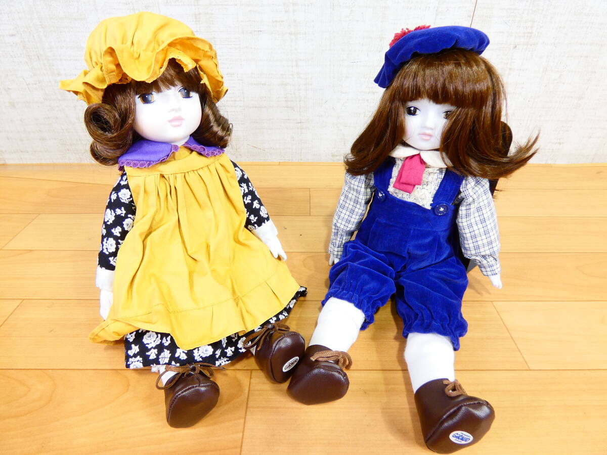 (S)◎オルゴール付きビスクドール(顔/手/足)　２体セット　まとめて　全長約32～33cm　動作確認済　Sankyo/三協商事(?)　＠８０(7)