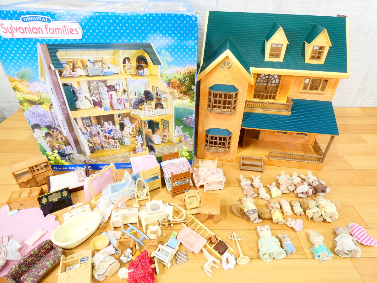 ◎ジャンク エポック社 海外版 シルバニアファミリー ドールハウスセット No.4911 丘のうえのお家 箱・人形付き 約6㎏ 2000年 ＠160(7)