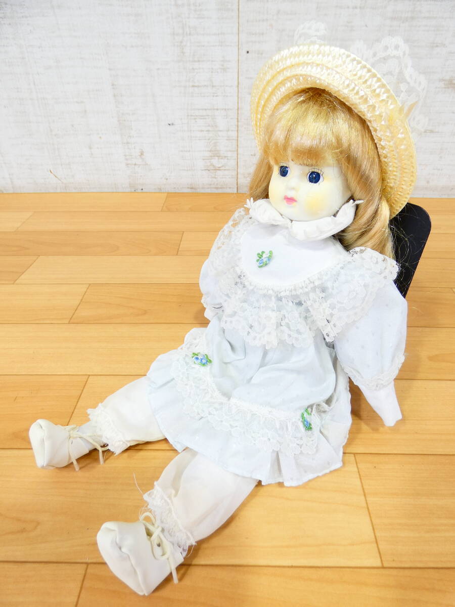 (S)◎ジャンク　女の子人形/西洋人形　ビスクドール/ポーセリンドール　全長約38cm　帽子付き　詳細不明　アンティークドール　＠８０(7)