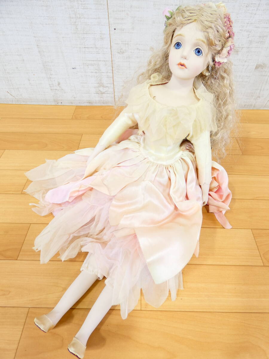 ◎訳あり 若月まり子 女の子人形 ビスクドール ピンク 全長約60cm 汚れあり 詳細不明 ビスクヘッド/オープンマウス/ブルーアイ ＠120(7)