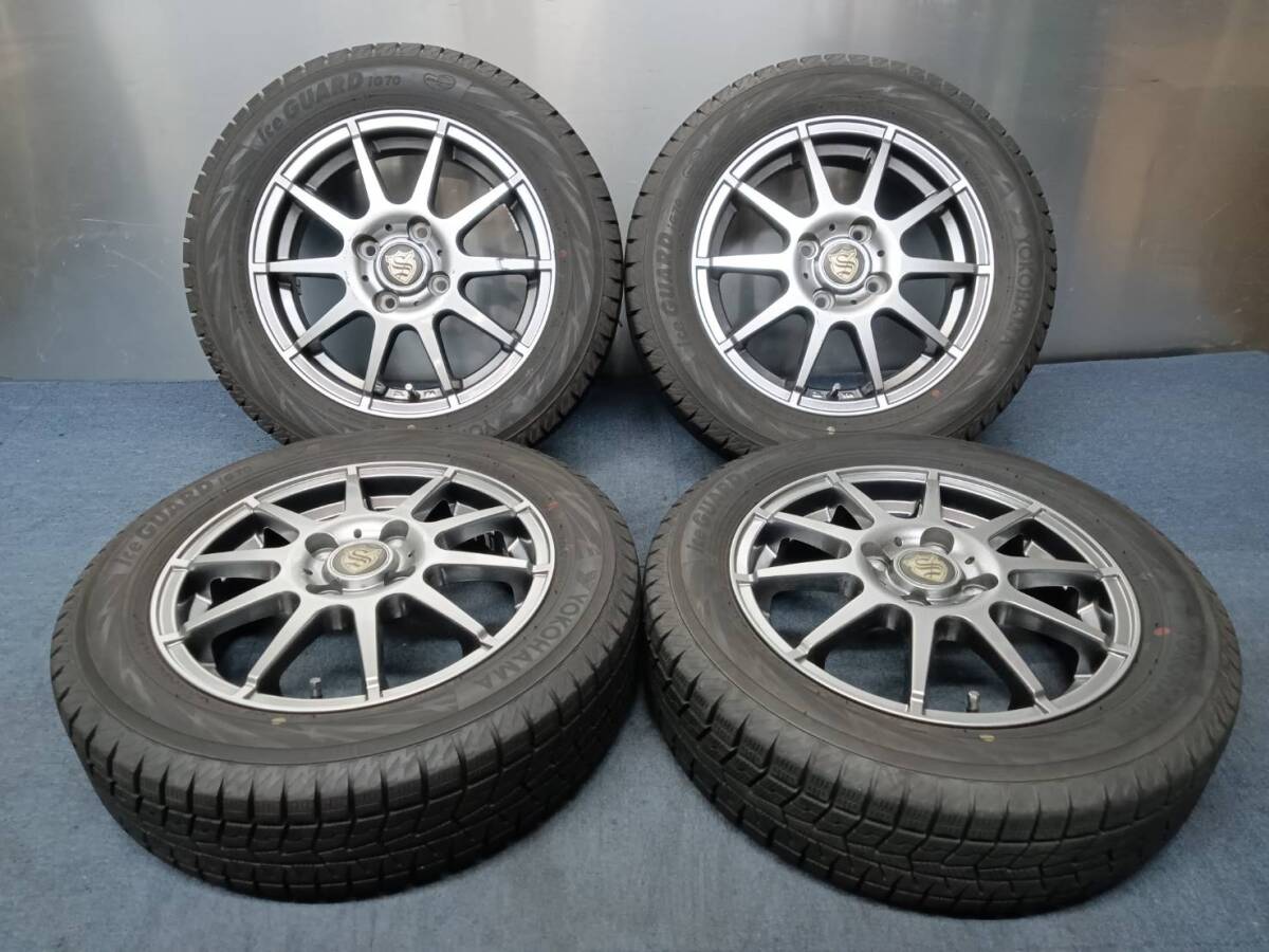 ★8.5-9分山★22年製★ ヨコハマiceGUARD iG70 165/65R14　社外ホイール 14×4.5J +43 4H-100 4本セット スタッドレス 軽自動車等　A166