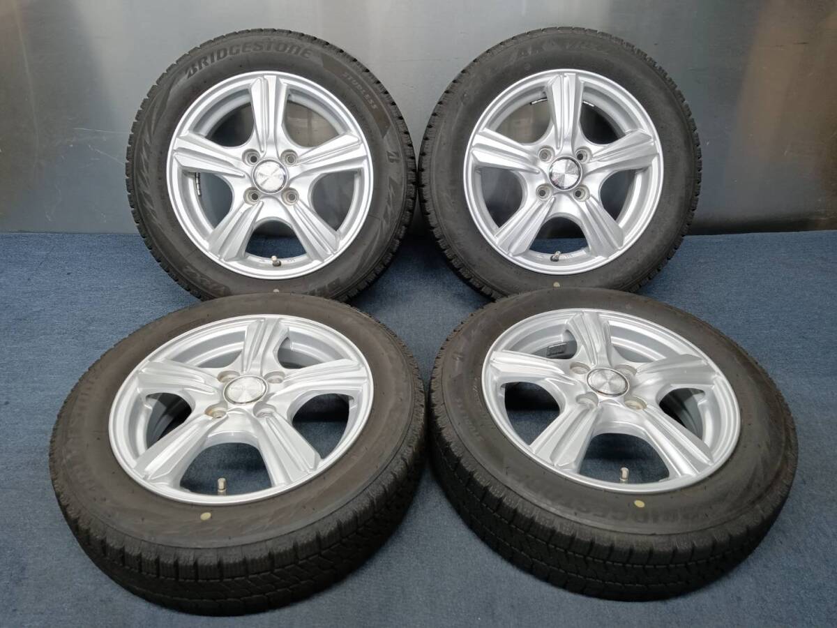 ★7.5-8分山★24年製★ ブリヂストンBLIZZAK VRX2 155/65R14　社外ホイール 14×4.5J +45 4H-100 4本セット スタッドレス 軽自動車等　A277