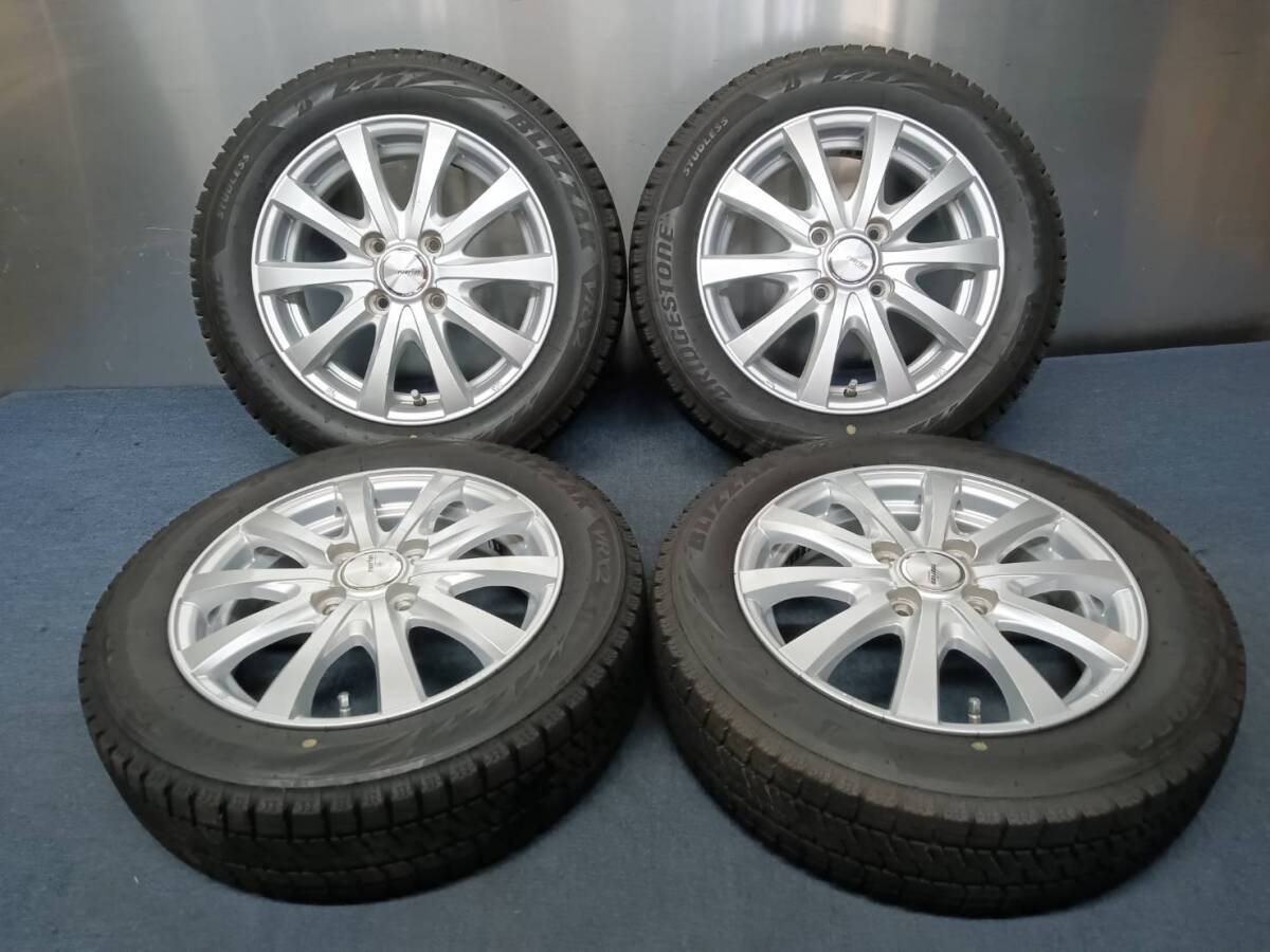 ★8-9分山★24年製★ ブリヂストンBLIZZAK VRX2 155/65R14　社外ホイール 14×4.5J +45 4H-100 4本セット スタッドレス 軽自動車等　A283