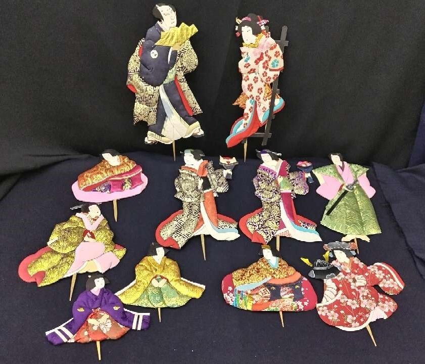 1円～☆ おきあげ雛 押絵雛 まとめて11体 時代物 昭和29年新聞裏打ち 押し絵 日本人形 大分日田地方 郷土民芸 アンティーク 80