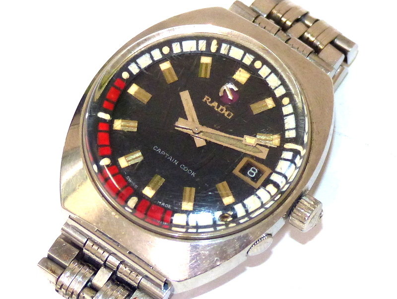 【2934】 RADO ラドー CAPTAIN COOK キャプテンクック 11773/2 赤白インナー 70年代ヴィンテージ
