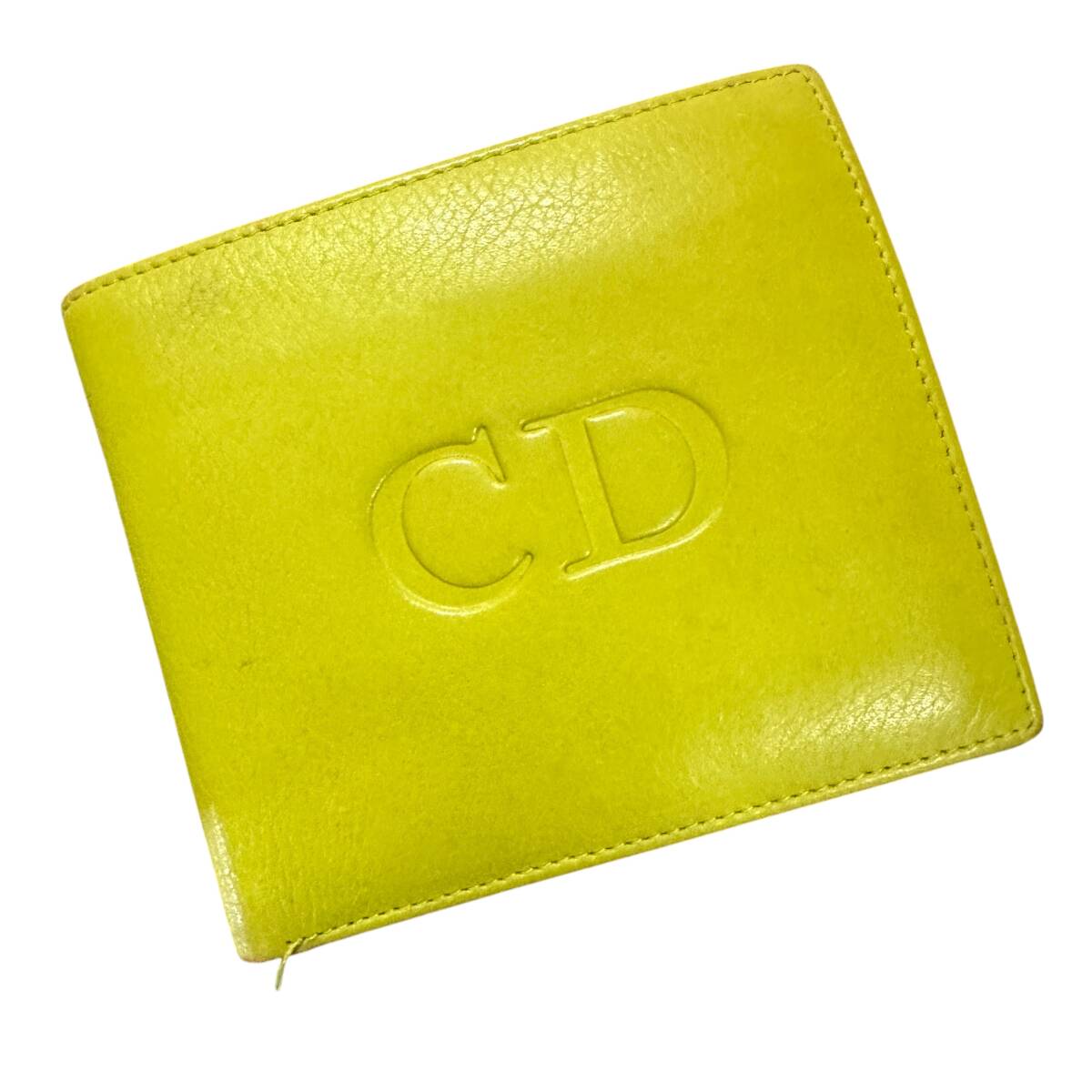 ディオール　財布　二つ折り　CDロゴ　イエロー　レザー