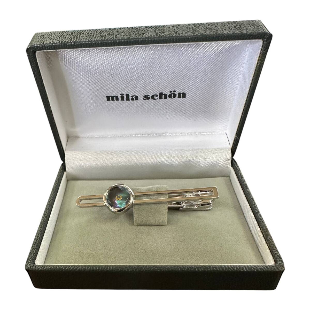ネクタイピン　シルバー　ミラ・ショーン　タイピン　ロゴ入り　mila schon　ケース付き