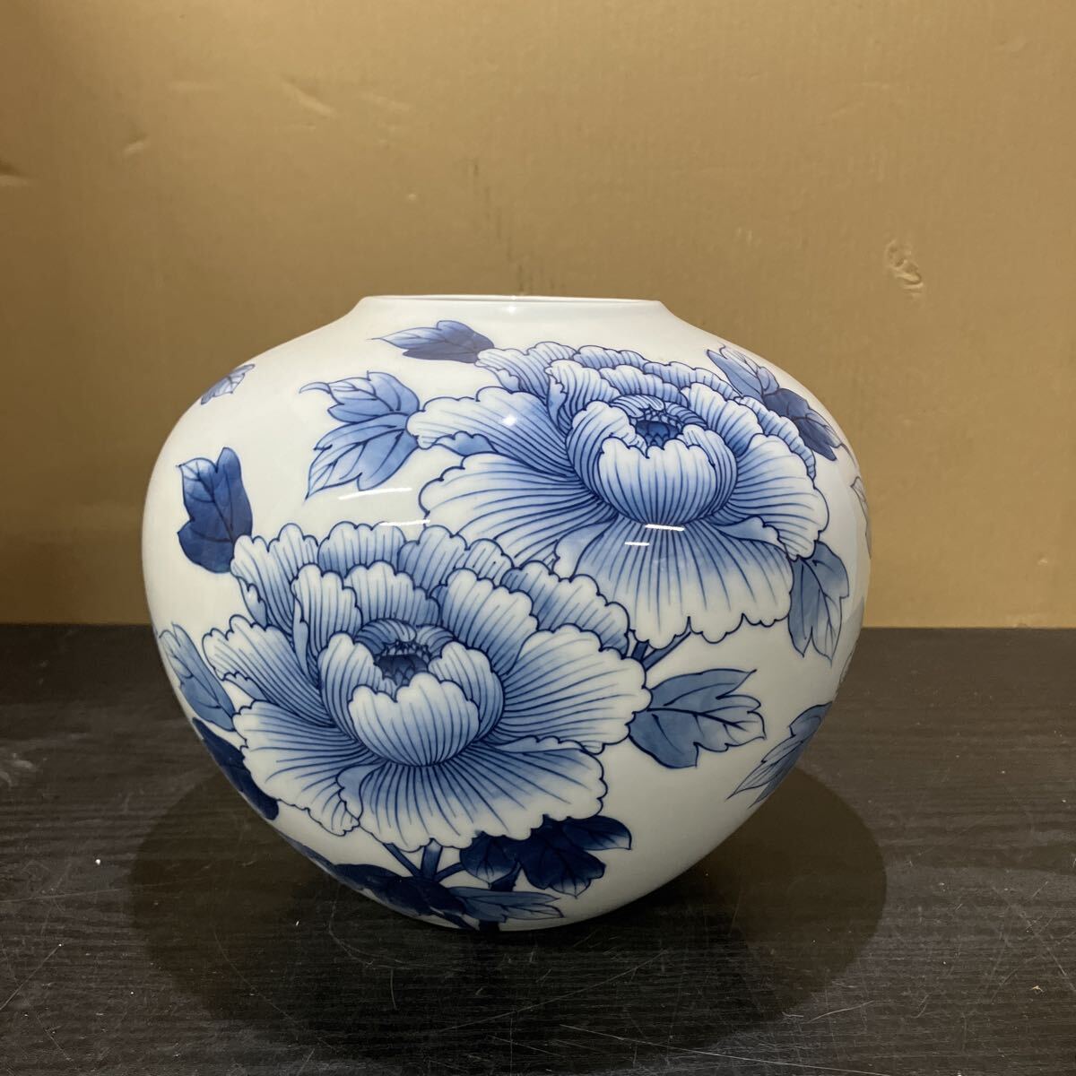 TKM966 有田焼 牡丹 花瓶 花器 陶器 壺 一輪挿し インテリア 工芸品 華道具