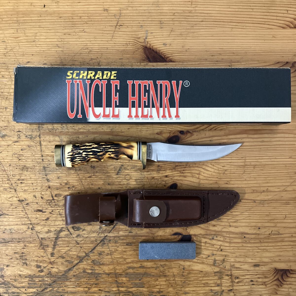 TKK434 SCHRADE UNCLE HENRY Golden Spike 153UH シュレード アンクルヘンリー ゴールデンスパイク スタッグ シースナイフ ケース・箱付き