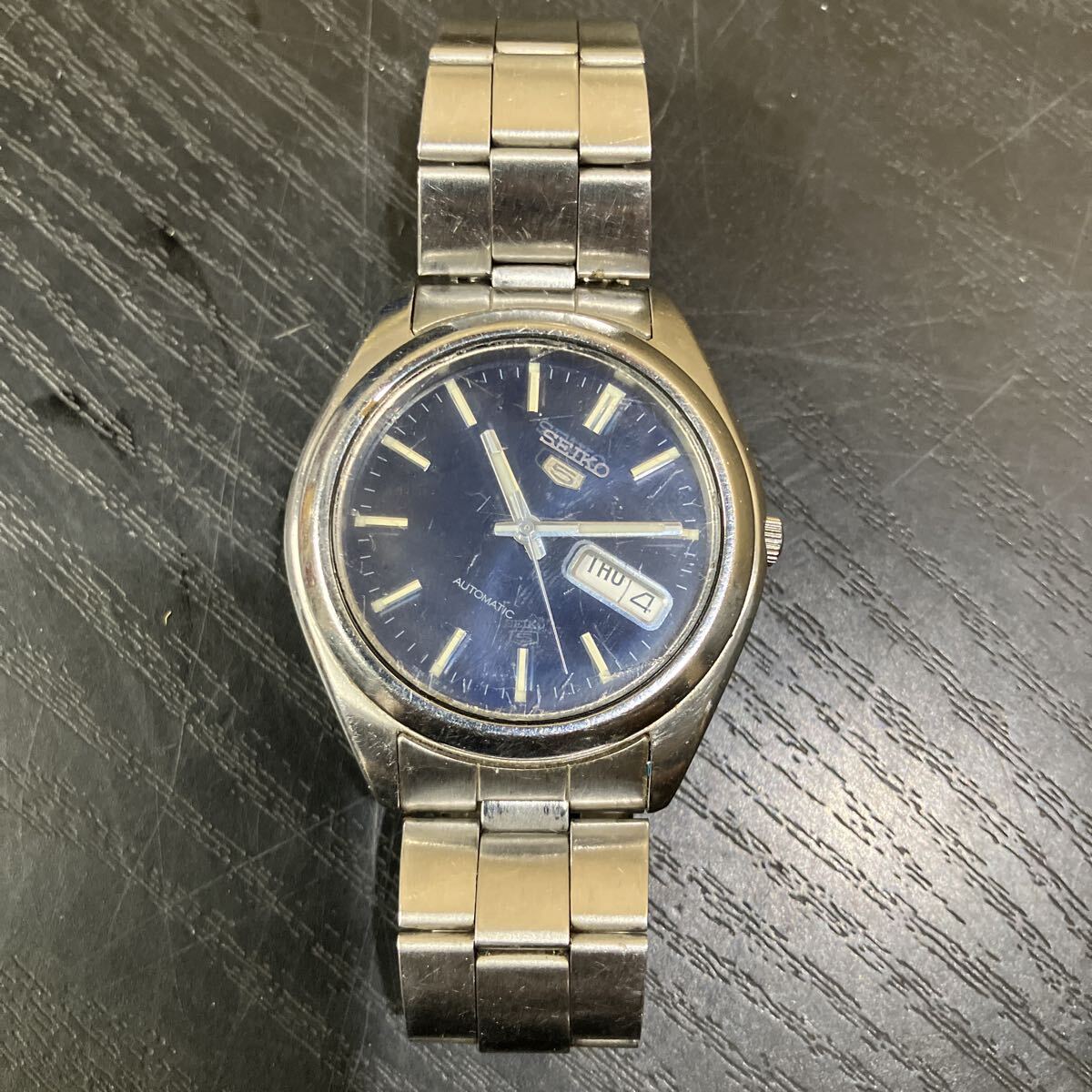TKK447 SEIKO 5 自動巻き 7S26-0060 腕時計 セイコー デイデイト ネイビー文字盤 現状品
