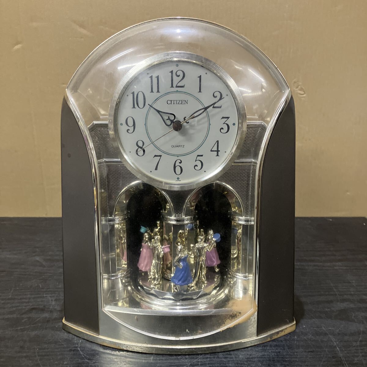 TKK453 CITIZEN シチズン 置き時計 クオーツ リズム時計 置時計 回転飾り 2166F 昭和レトロ 当時物 動作未確認 現状品