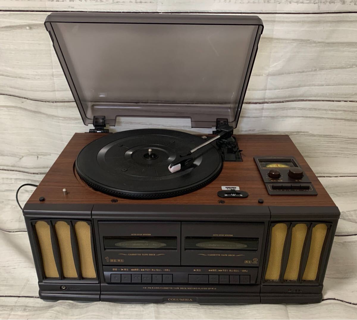 COLUMBIA コロンビア レコードプレーヤー GP-W14 ラジオ FM AM カセットデッキ コロンビア 通電 オーディオ レトロ インテリ　　は