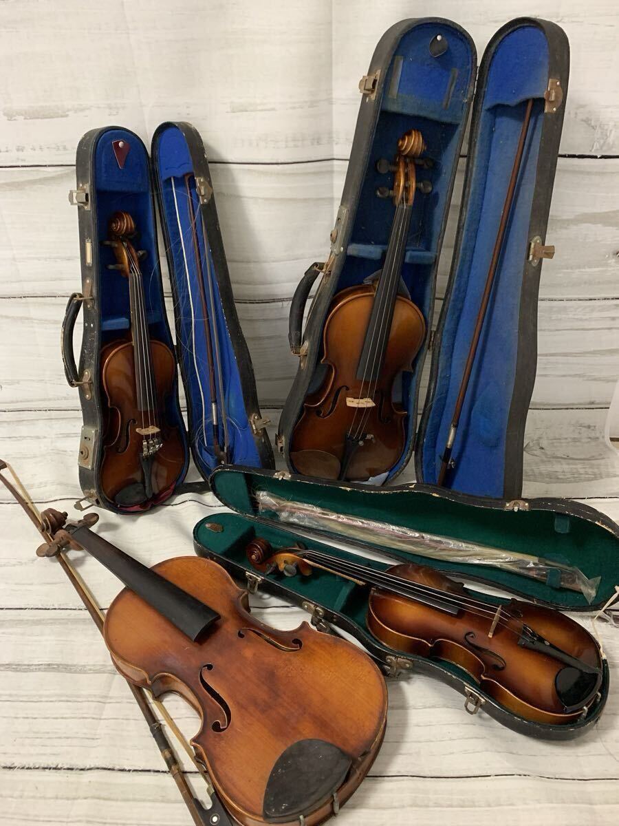 【ジャンク品】スズキバイオリン 4本セット 弦楽器 本体 ヴィンテージ コレクション インテリア ヴァイオリン SUZUKI VIOLIN 現状品 は