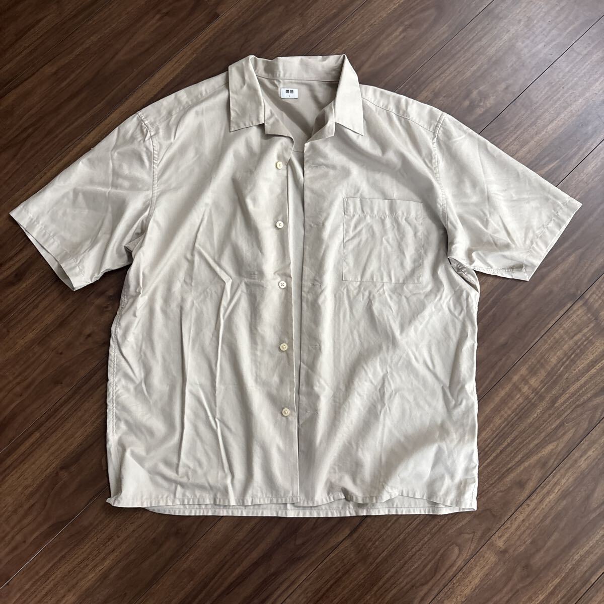 UNIQLO ユニクロ オープンカラーシャツ ベージュ　Lサイズ 半袖シャツ