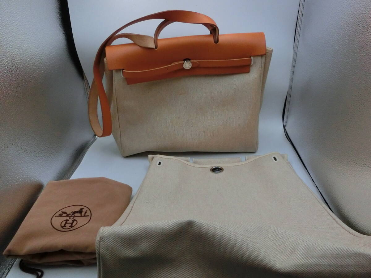 エルメス HERMES エールバッグ HERBAG 旧型？ MM 替えバッグ付き レザー キャンバス レディース メンズ 