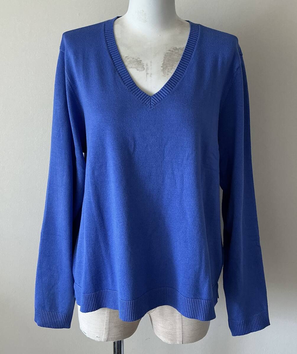 Calvin Klein Suitカルバンクラインスーツ新品XL♪Lake Blue薄手のVネック高品質ニットセーター