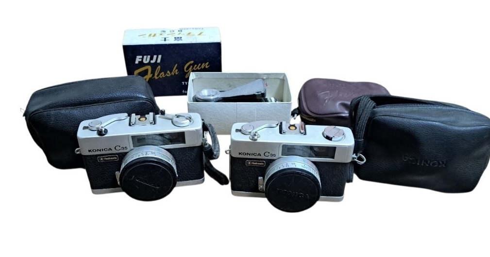 コンパクトカメラ フィルム konica コニカ c35 Flashmatic フラッシュマチック 2点 まとめ f＝38ｍｍ 1：2.8 アクセサリー付き