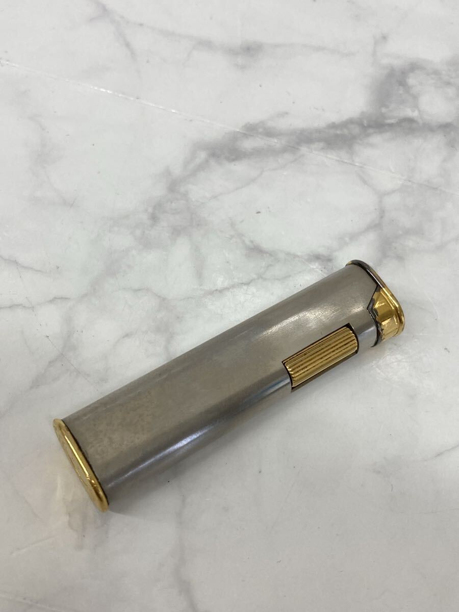 B ダンヒル dunhill ガスライター ローラー式 喫煙具 スリム シルバー×ゴールド コンビ 着火未確認 ジャンク品 