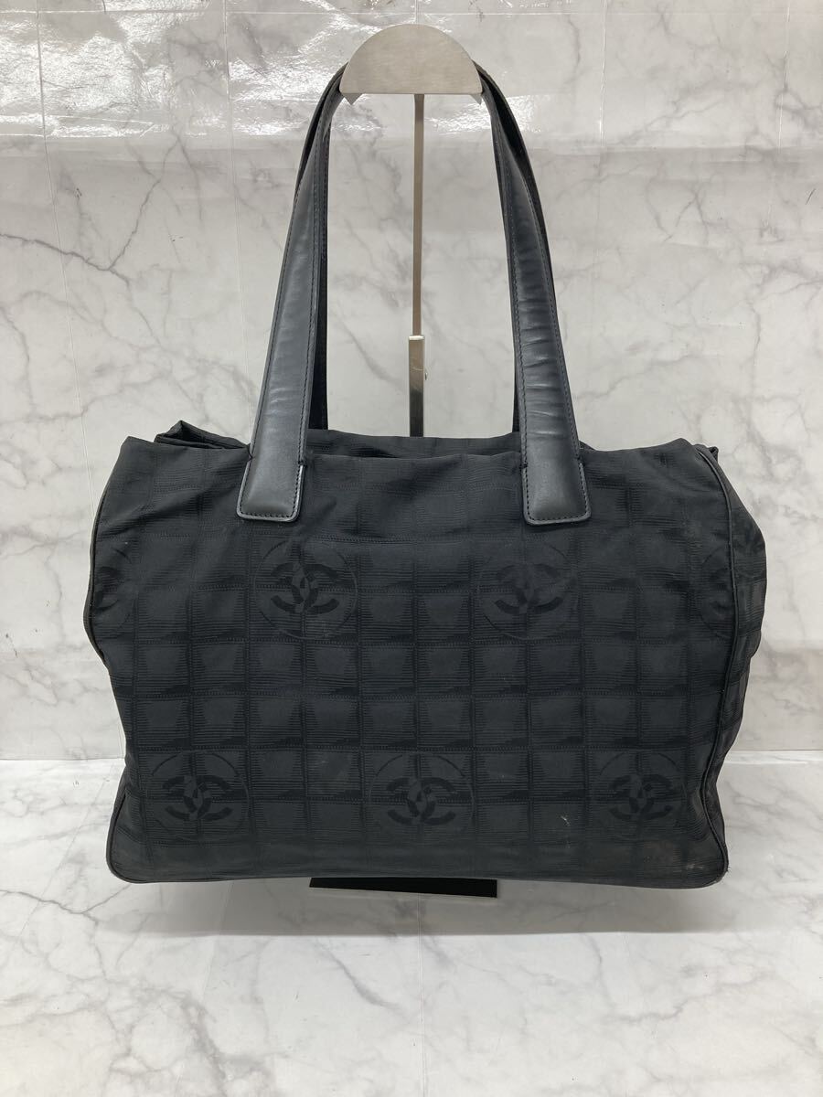 S シャネル CHANEL ニュートラベルライン トートバッグ ブラック ナイロン ココマーク キャンバス ヴィンテージ 中古品 