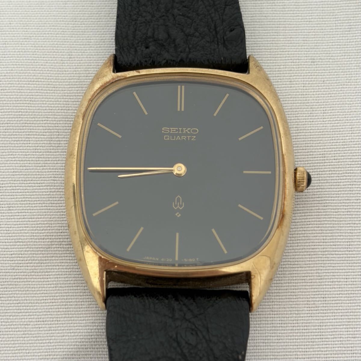 0001【0811 B-5581】SEIKO セイコー 4130-5180 ブラック文字盤 クォーツ スクエア メンズ 腕時計 不動品