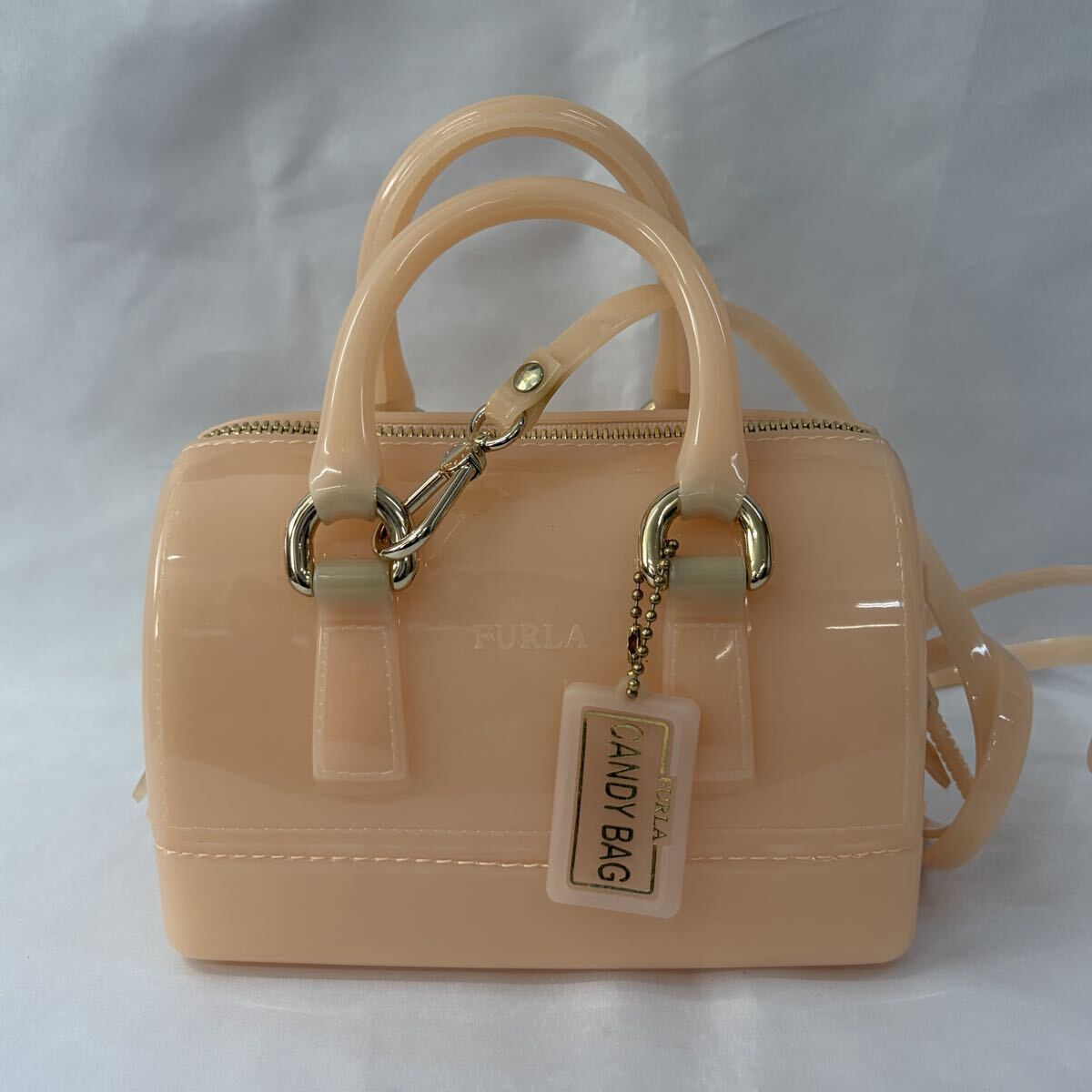 0001【0812B5494】フルラ FURLA ハンドバッグ キャンディバッグ ラバー ピンク ゴールド金具 カバン 〈60サイズ〉