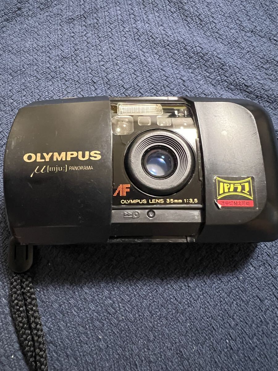 OLYMPUS μ mju PANORAMA Quartz Date 35mm F3.5 完動品に近い 動作確認済み フラッシュOK 人気コンパクトフィルムカメラ OLYMPUS mju