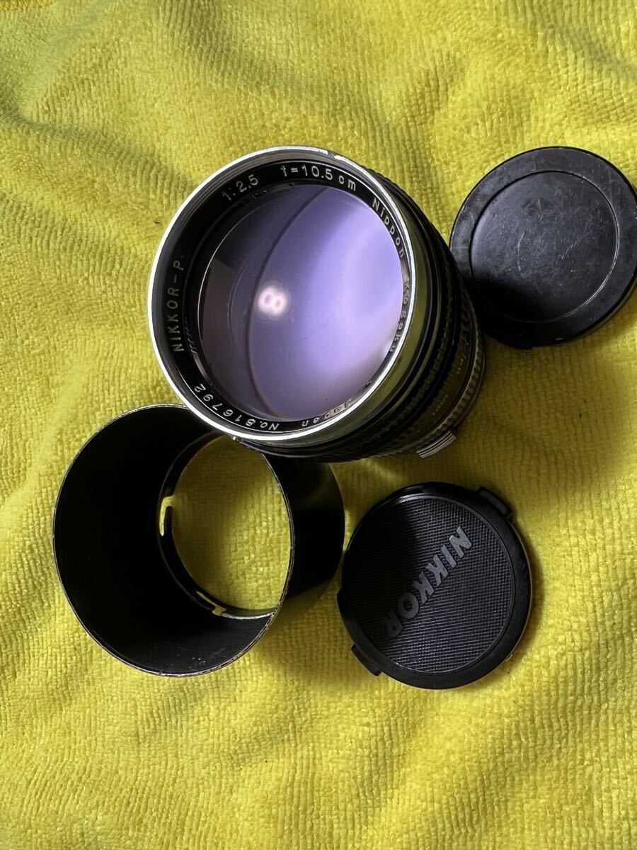 Nikon NIKKOR-P 10.5cm F2.5 ニコン 中望遠レンズ フード・キャップ付 要クリーニング 保管品 レンズ カメラ F1 F2 ニコン Nikon Nippon