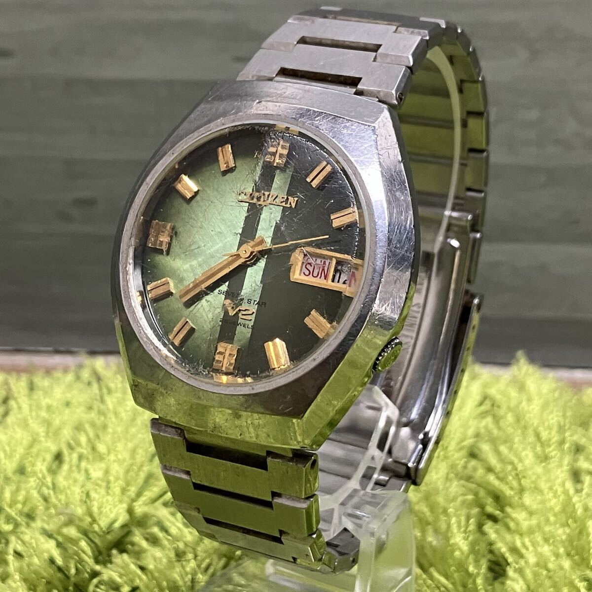 CITIZEN シチズン SEVEN STAR V2 4-771150 Cal.7700 自動巻き メンズ腕時計 デイデイト グリーン文字盤 稼働品 26石